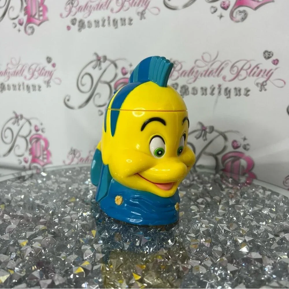 Disney mug cup flip top little mermaid flounder Fish Figurine Yellow Blue Decor